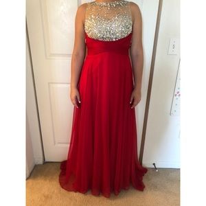 Long Red Prom dress with beading at the top